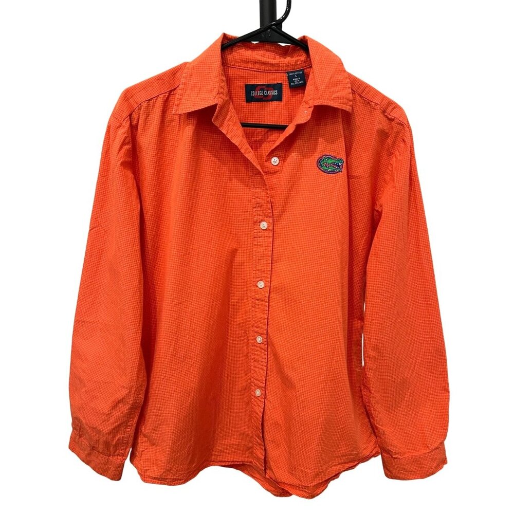 College Classics Florida Long Sleeve Button Down Shirt Orange Checkered Sz L